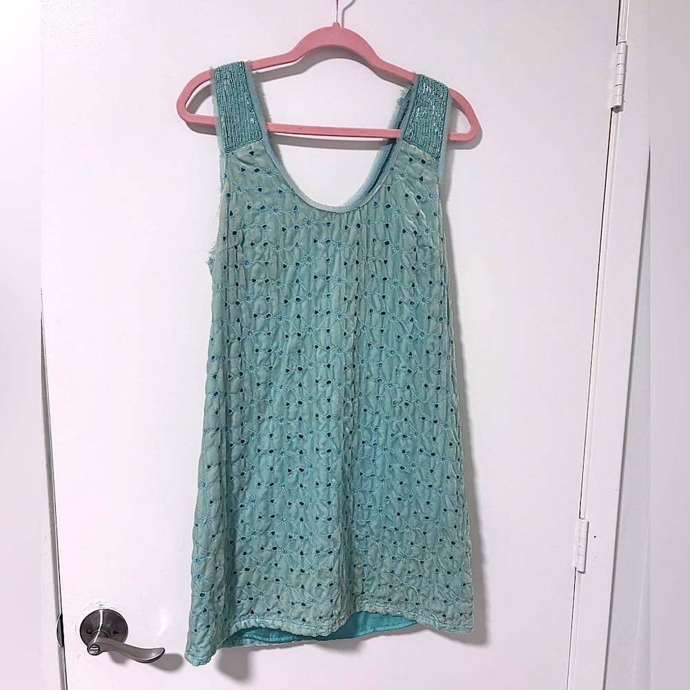 Free People Light green velvet and beaded back dress